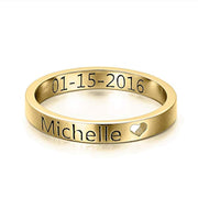Custom Name Ring Personalized Engraved Heart Stackable Coordinates Date Band Ring Jewelry Gift for Women Men, Size 5-10