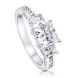 Rhodium Plated Sterling Silver Princess Cut Cubic Zirconia CZ 3-Stone Anniversary Promise Engagement Ring 2.64 CTW