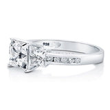 Rhodium Plated Sterling Silver Princess Cut Cubic Zirconia CZ 3-Stone Anniversary Promise Engagement Ring 2.64 CTW