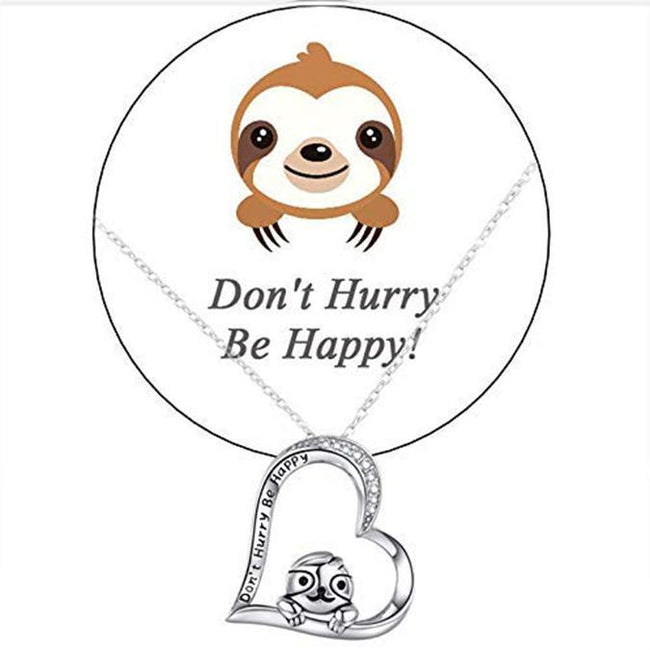 925 Sterling Silver Sloth Pendant Necklace "Don't Hurry Be Happy" Necklace Gifts for Kids Girls Women