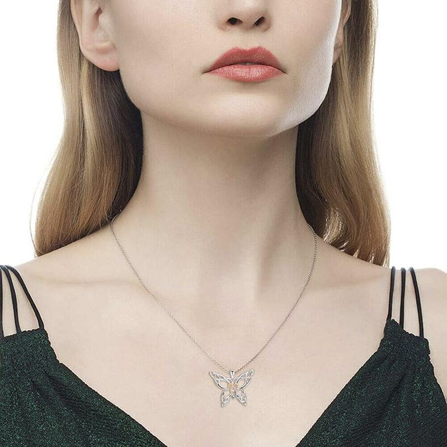 «¡ÇP(46% Only This Week & 15% OFF for 2 Items)925 Sterling Silver Butterfly Heart Necklace Good Luck Gift for Ladies Women Animal necklace MANBU 