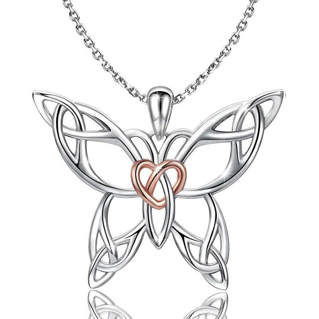 «¡ÇP(46% Only This Week & 15% OFF for 2 Items)925 Sterling Silver Butterfly Heart Necklace Good Luck Gift for Ladies Women Animal necklace MANBU Necklace-Rose gold 