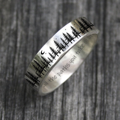 Forest Ring Tree Ring S925 Silver For Nature Lover Gift