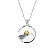 925 Sterling Silver Mountain Range Pendant Sun Wilderness Jewelry Sun Necklace Hiker Jewelry