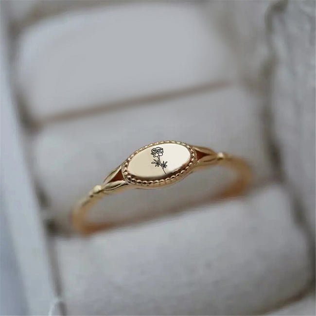 925 Birth Flower Ring Personalized Flower Ring