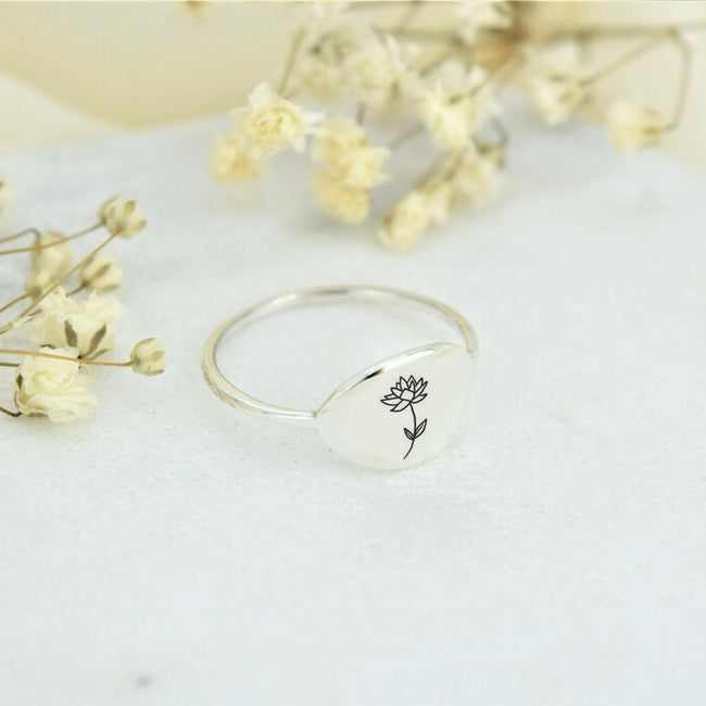 Sterling Silver Birth Month Flower Ring Personalized Ring