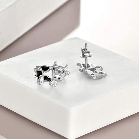 Cow Earrings 925 Sterling Silver Cow Stud Earrings for Women Cow Gifts for Birthday