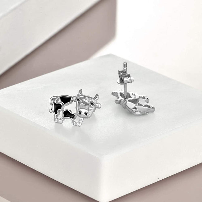 Cow Earrings 925 Sterling Silver Cow Drop/Stud Earrings for Women Cow Gifts for Birthday