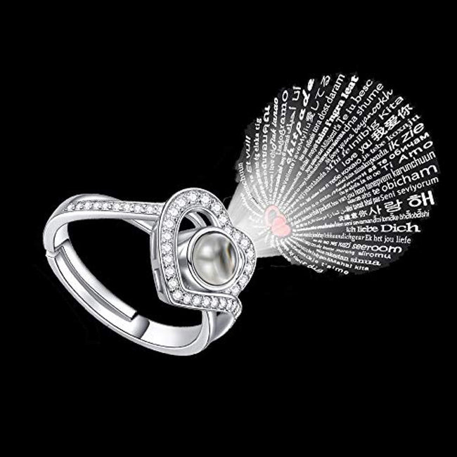 925 Sterling Silver I Love You 100 Language Heart Ring for Women Couple Valentine's Day