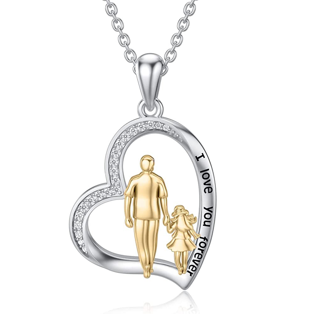 925 Sterling Silver Father Daughter Heart Pendant Necklace from Dad I