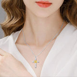 925 Sterling Silver Sunflower Cross Pendant Necklace, Faith Hope Love Jewelry for Women