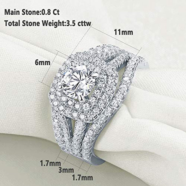 Wedding Rings for Women Engagement Set Blue Sapphire Sterling Silver White Cz 3Pcs Size 5-12