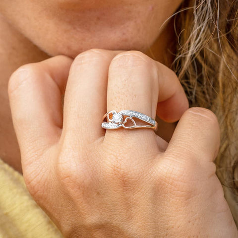 Diamond Ring for 10th Wedding Anniversary in 10k Rose Gold and Sterling Silver 1/10 cttw