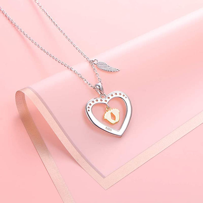 Angel Wing Necklace 925 Sterling Silver Always in My Heart Fairy Angel Wing Memorial Necklace for Women Girlfriend Daughter