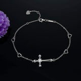 Cross Bracelet for Women, 925 Sterling Silver Charm Adjustable Foot Bracelet, Large Cross Bracelet