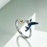 Hummingbird Rings Gifts for Women Sterling Silver Bird Daisy Flower Ring for Girls Friend