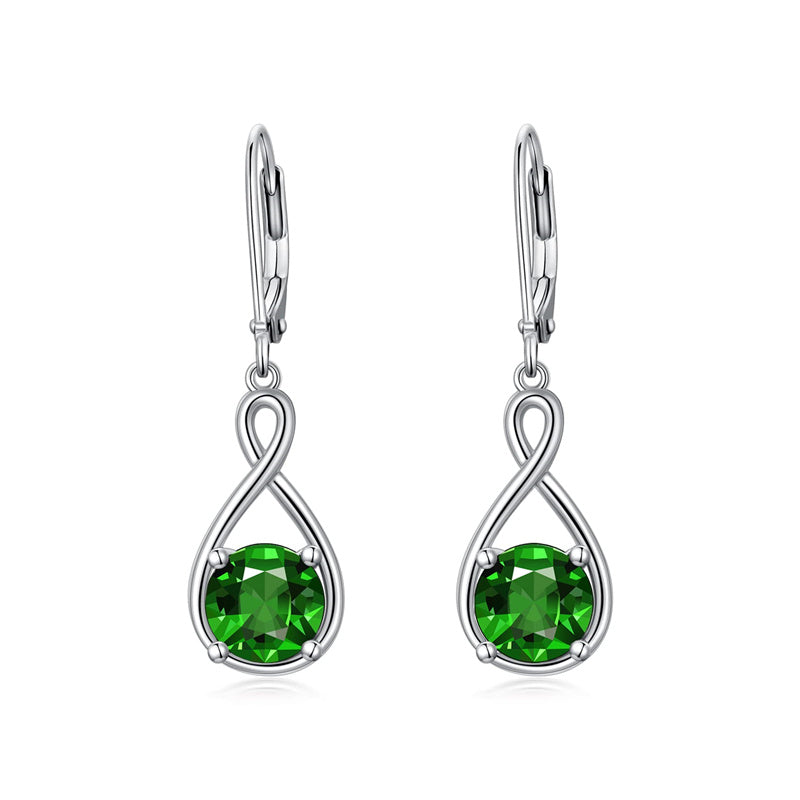 Dangle Drop Infinity Earrings 925 Sterling Silver Leverback Birstone Earrings 18K White Gold Jewelry for Women Girls