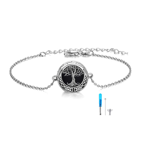 Tree of Life Urn Bracelet for Ashes 925 Sterling Silver Tree of Life Cremation Keepsake Pendant Locket Bracelet for Women Mom