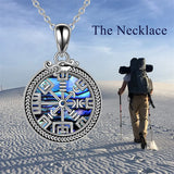 Viking Compass Celtic Knot Urn Necklace for Ashes Sterling Silver Abalone Shell Viking Jewelry for Men Keepsake Cremation Jewelry