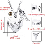 Hummingbird Ashes Urn Pendant Necklace 925 Sterling Silver Heart-Shaped Cremation Jewelry Birthstone Urn Necklace
