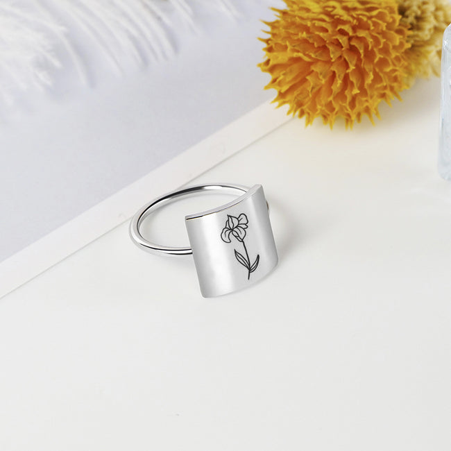 925 Sterling Silver Birth Flower Ring Personalized Flower Ring
