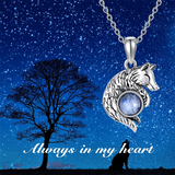 Wolf Necklace 925 Sterling Silver Moonstone Necklace Animal Lovers Jewelry for Women Girl