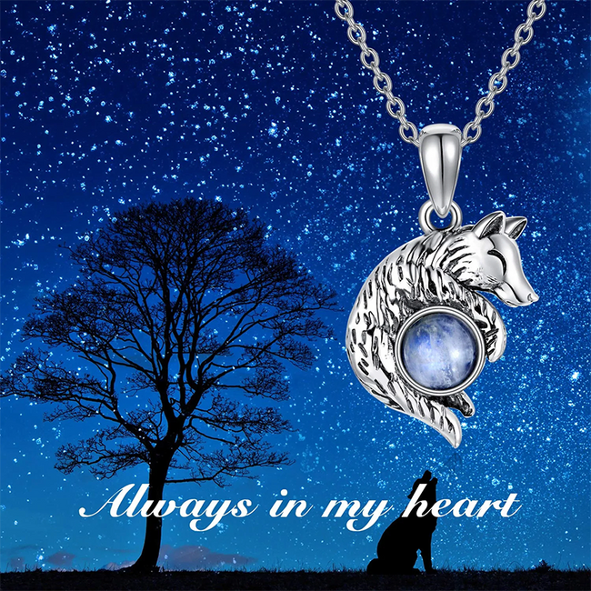 Wolf Necklace 925 Sterling Silver Moonstone Necklace Animal Lovers Jewelry for Women Girl