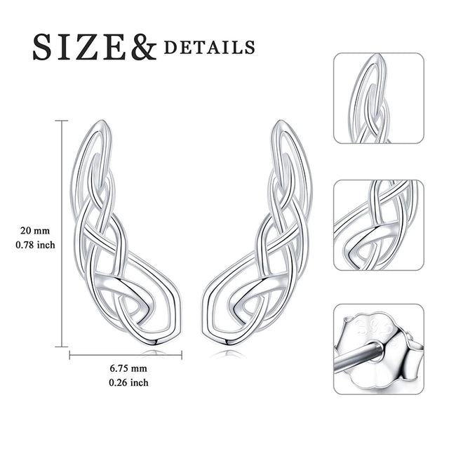 925 Sterling Silver Celtic knot Ear Climbers Earrings for Women