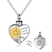 925 Sterling Silver Urn Necklace for Ashes Sunflower Heart-shaped Cremation Jewelry