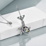 Sea Turtle Cremation Jewelry for Ashes Sterling Silver Urn Necklace Opal Abalone Shell Turtle Keepsake Memorial Necklace