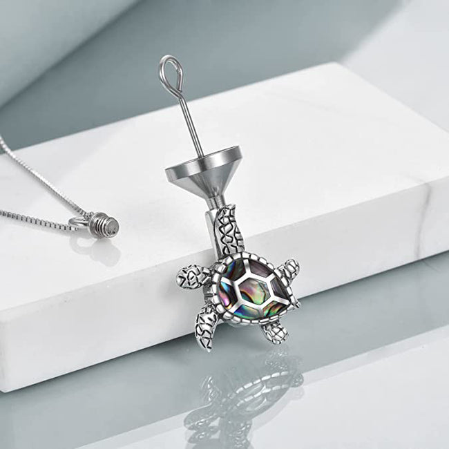 Sea Turtle Cremation Jewelry for Ashes Sterling Silver Urn Necklace Opal Abalone Shell Turtle Keepsake Memorial Necklace