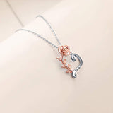 Sterling Silver Rose Flower Pendant Necklace for Women Valentines Day Gift