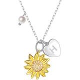 925 Sterling Silver Sunflower You Are My Sunshine Monogram Initial 26 Letter Pendant Custom A to Z Necklace
