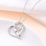 S925 Sterling Silver Mom Baby Kangaroo Necklace I Love You Mom CZ Heart Animal Pendant Jewelry Gifts for Women