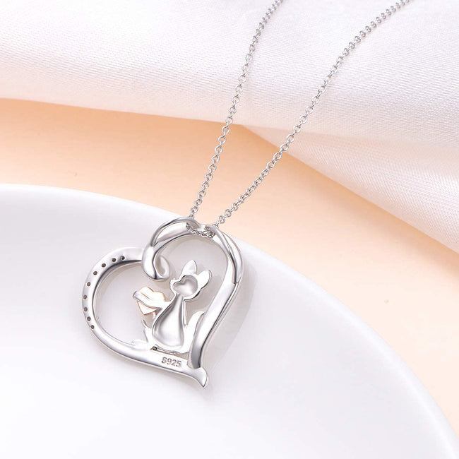 S925 Sterling Silver Mom Baby Kangaroo Necklace I Love You Mom CZ Heart Animal Pendant Jewelry Gifts for Women