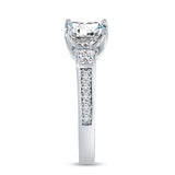 Solid 925 Sterling Silver Highest Quality CZ Cubic Zirconia 3 Three Stone Engagement Ring Wedding Ring - Princess Cut Solitaire with Round Side Stones (1.75cttw., 1.5ct. Center)