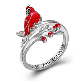Cardinal Ring Gifts for Women Sterling Silver Red Cardinal Adjustable Rings Jewelry for Mom Daughter Wife Girls