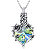 Rose Cremation Jewelry for Ashes Urn Necklace with Heart Crystal 925 Sterling Silver Ashes Pendant Necklaces for Women Memorial Gift