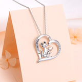 S925 Sterling Silver Mom Baby Kangaroo Necklace I Love You Mom CZ Heart Animal Pendant Jewelry Gifts for Women