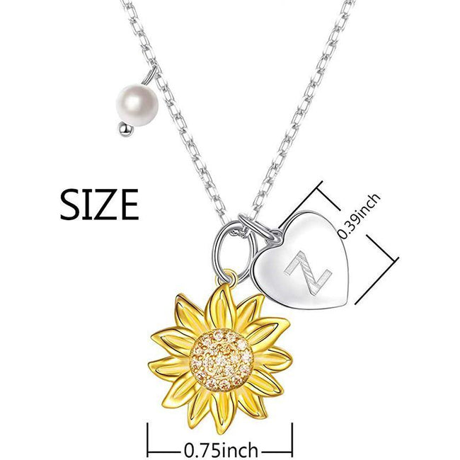 925 Sterling Silver Sunflower You Are My Sunshine Monogram Initial 26 Letter Pendant Custom A to Z Necklace