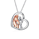 925 Sterling Silver Horse with Girl Heart Pendant Necklace for Girls, Teens, Women, Daughter, Girlfriend