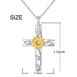 925 Sterling Silver Sunflower Cross Pendant Necklace, Faith Hope Love Jewelry for Women