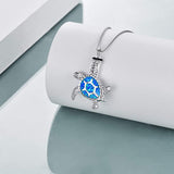 Sea Turtle Cremation Jewelry for Ashes Sterling Silver Urn Necklace Opal Abalone Shell Turtle Keepsake Memorial Necklace