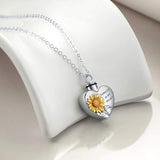925 Sterling Silver Urn Necklace for Ashes Sunflower Heart-shaped Cremation Jewelry