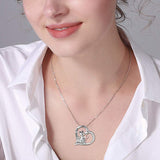 S925 Sterling Silver Mom Baby Kangaroo Necklace I Love You Mom CZ Heart Animal Pendant Jewelry Gifts for Women