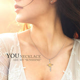 Sunflower Cross Pendant Necklace, You Are My Sunshine Necklace for Women, Mom, Daughter