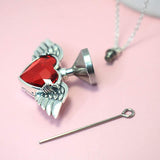 Angel Wing with Heart Urn Necklace for Ashes Sterling Silver Crystal Heart Cremation Memorial Keepsake Pendant