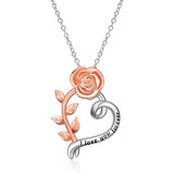 Sterling Silver Rose Flower Pendant Necklace for Women Valentines Day Gift