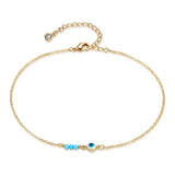 Anklet Handmade 925 Silver Dainty Boho Beach Cute Ankle Bracelet Adjustable Wafer Layered Turquoises Dangle Coins Foot Chain for Women