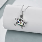 Sea Turtle Cremation Jewelry for Ashes Sterling Silver Urn Necklace Opal Abalone Shell Turtle Keepsake Memorial Necklace